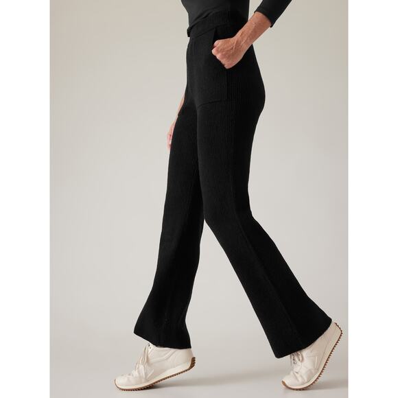 Athleta Felicity Ribbed Knit Fleece Flare Pants Black XXS Lounge Cozy Basic Fall - Picture 1 of 5